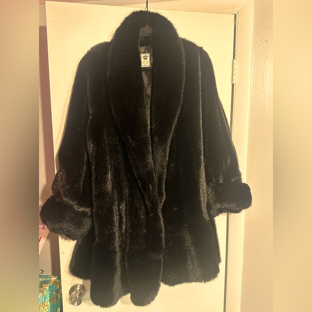 La Maison de La Fausse Fourrure Paris, French made black Luxurious Faux Fur coat